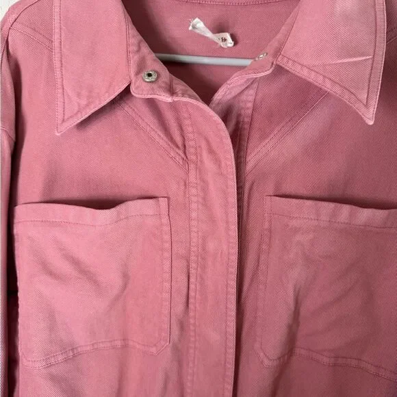 Avec Les Filles Pink Coverall Denim 3/4 Snap Front Patch Pocket Dress Size S - Picture 8 of 15